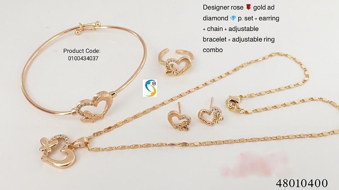 Rose gold pendant set with earrings bracelets and ring combo+$ uploaded by business on 7/15/2020