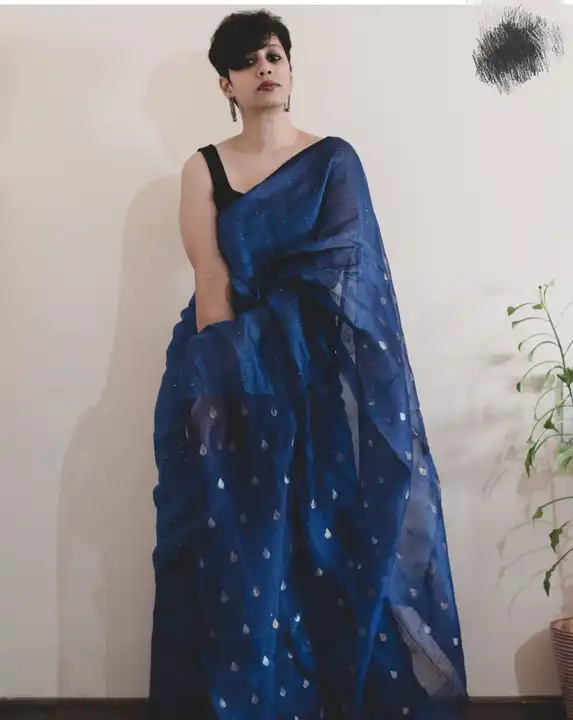 Handloom linen by resam sciquance jamdani saree  uploaded by Santipur saree on 6/29/2023