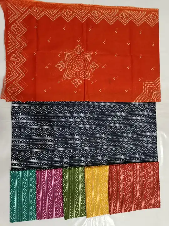 Cotton chundri print suit..vilayti four side border odna cut.2.35 aprox..
 uploaded by business on 6/29/2023