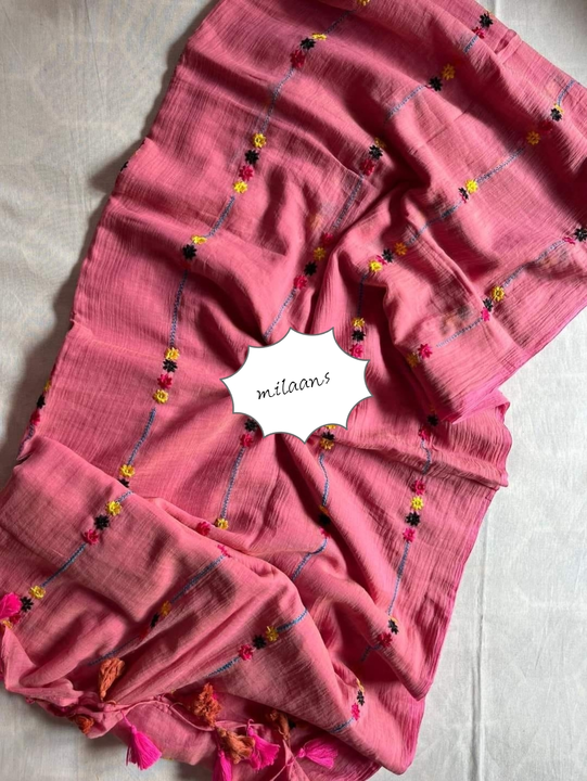 Handloom Cotton Floral Embroidery Saree  uploaded by Milaans on 6/29/2023
