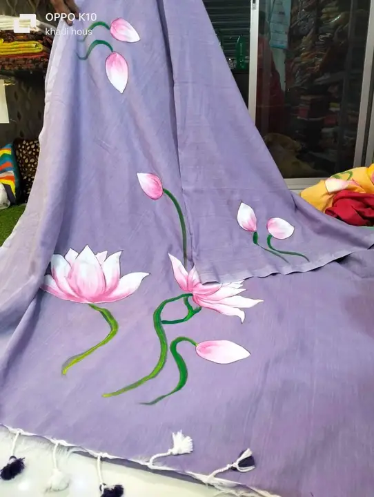 Pure Cotton Handprint Lotus saree uploaded by business on 6/29/2023