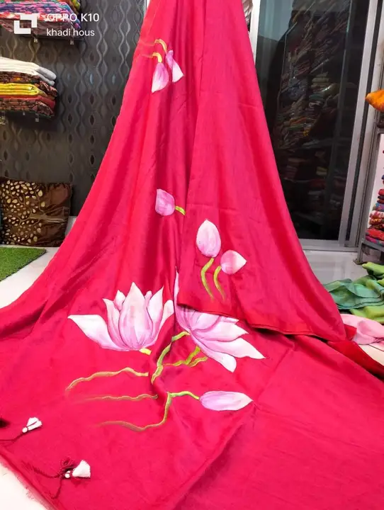 Pure Cotton Handprint Lotus saree uploaded by Milaans on 6/29/2023
