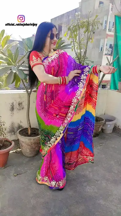 special  Georgette fabric of bhandej   saree*🌹🌹 nauranga color matching

👌👌 *Beautiful  hand  Go uploaded by Gota Patti manufacturing on 6/29/2023