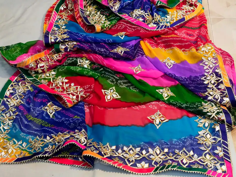 special  Georgette fabric of bhandej   saree*🌹🌹 nauranga color matching

👌👌 *Beautiful  hand  Go uploaded by Gota Patti manufacturing on 6/29/2023