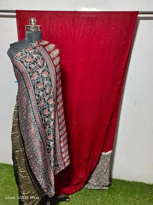 Modal silk ajrakh print nachral saree  uploaded by Block print saree on 6/30/2023