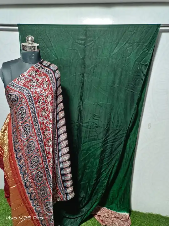 Modal silk ajrakh print nachral saree  uploaded by Block print saree on 6/30/2023