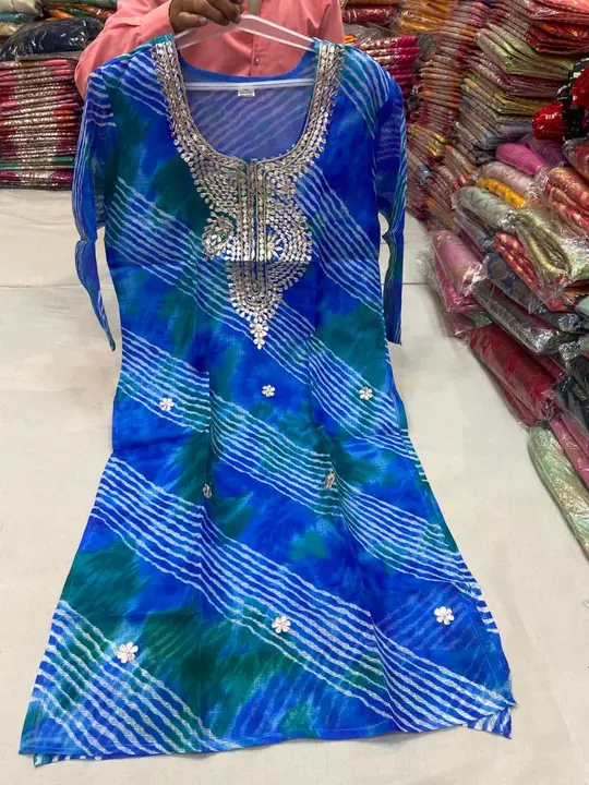 New launch lehriya design kurti 
With handwork Galla  on neck 
Kota doriya fabric with neck 
Size 40 uploaded by Gotapatti manufacturer on 6/30/2023