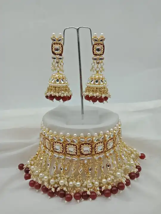 Semi Bridal Style Necklace Set With Earrings Mangtikka  uploaded by business on 6/30/2023