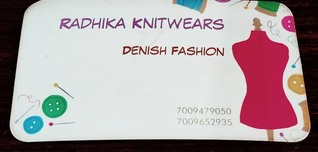 Visiting card store images of Radhika knitwears