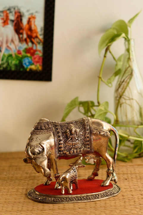 🐄White Metal Decorative Kamadhenu Cow With Calf Statue Animal  uploaded by Home decor on 6/30/2023