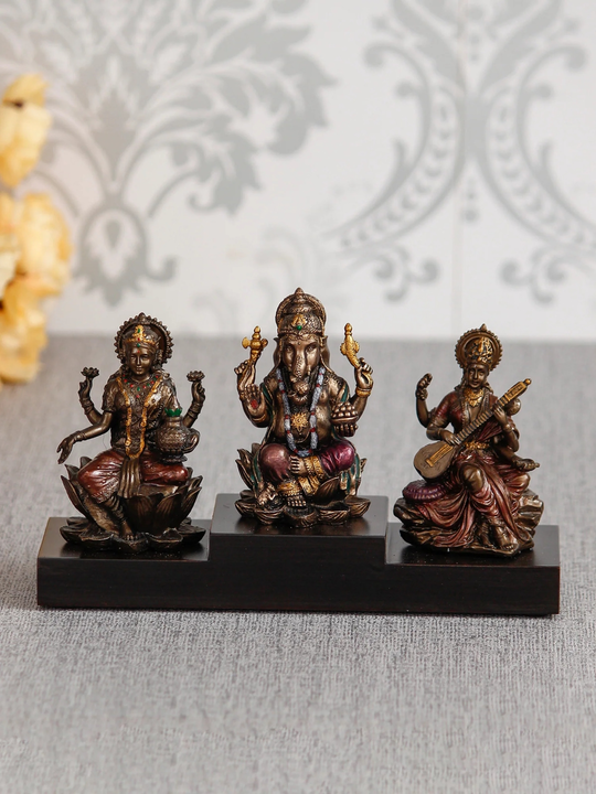 ✨✨Brown Polyresin and Bronze Lakshmi Ganesha Saraswati Idols on Base
 uploaded by Home decor on 6/30/2023