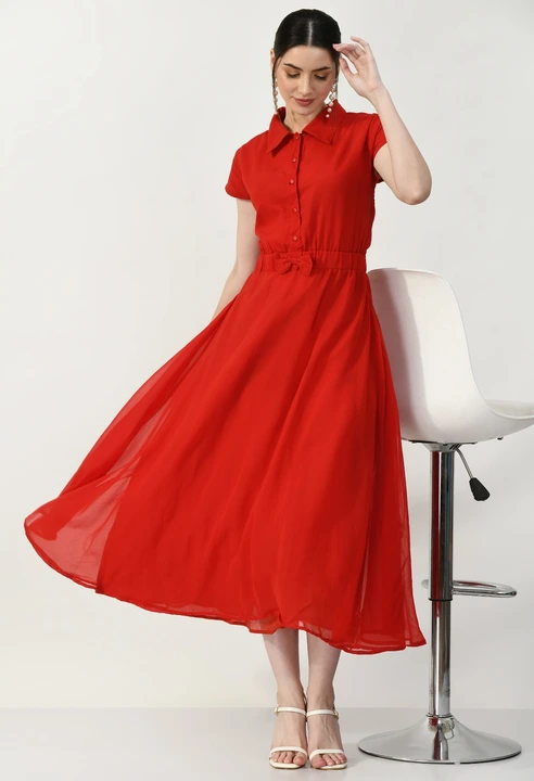 Red Georgette Dress with shantoon linning uploaded by G & A Apparels on 6/30/2023