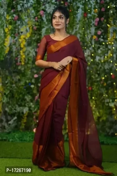Chiffon Copper Zari Border Sarees with Blouse Piece uploaded by wholsale market on 7/1/2023