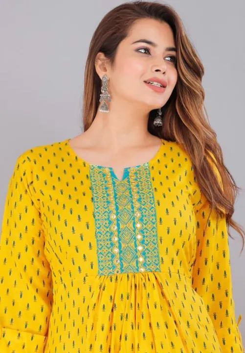 Rayon printed embroidery work kurti only uploaded by NagraFashion on 7/1/2023