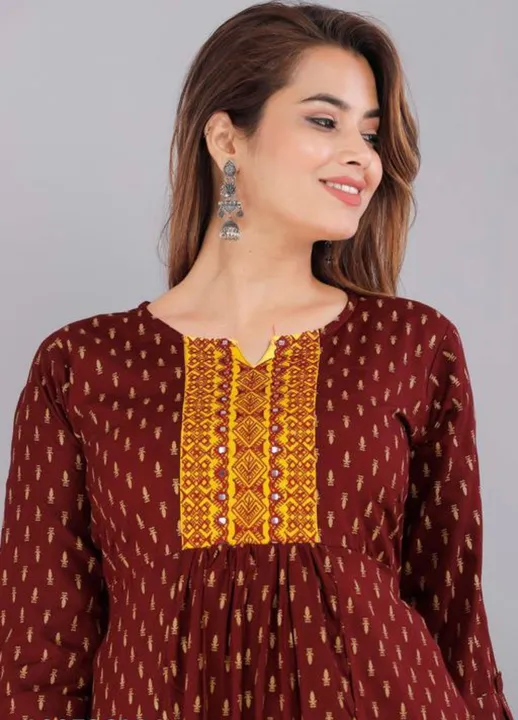 Rayon printed embroidery work kurti only uploaded by NagraFashion on 7/1/2023