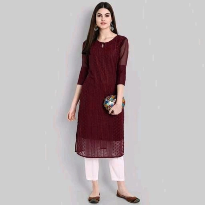 Chickenkari kurti in georgette fabric  uploaded by G V CREATION on 7/1/2023
