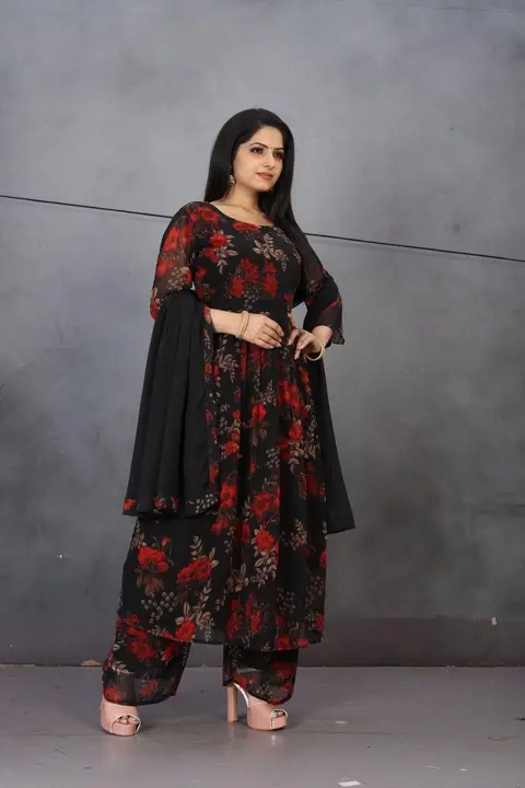 Georgette kurti with palazzo with dupatta in beautiful lace  uploaded by G V CREATION on 7/1/2023