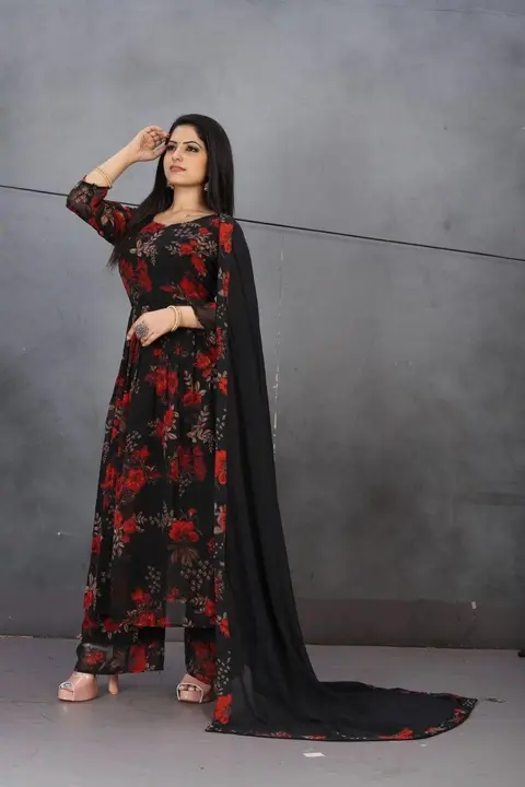 Georgette kurti with palazzo with dupatta in beautiful lace  uploaded by G V CREATION on 7/1/2023