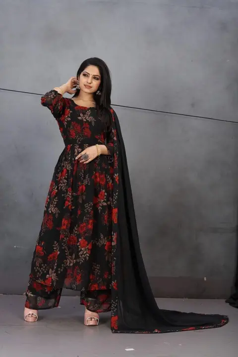 Georgette kurti with palazzo with dupatta in beautiful lace  uploaded by business on 7/1/2023