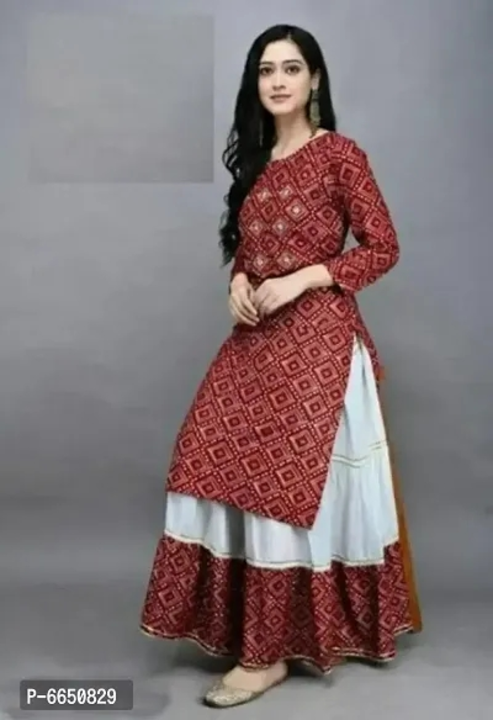 Stunning Rayon Bandhani Printed Kurti With Skirt Set uploaded by wholsale market on 3/18/2023