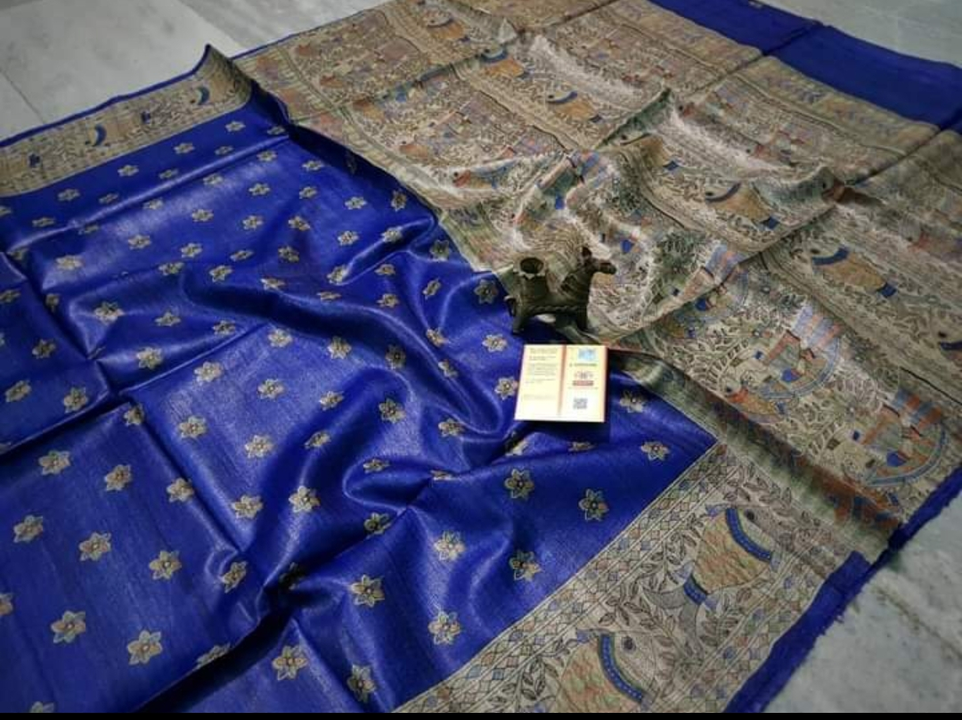 Pure Bhagalpuri Tusser Ghicha Silk Saree With Beautiful Madhubani Print Saree  uploaded by Kiran Textile on 7/2/2023