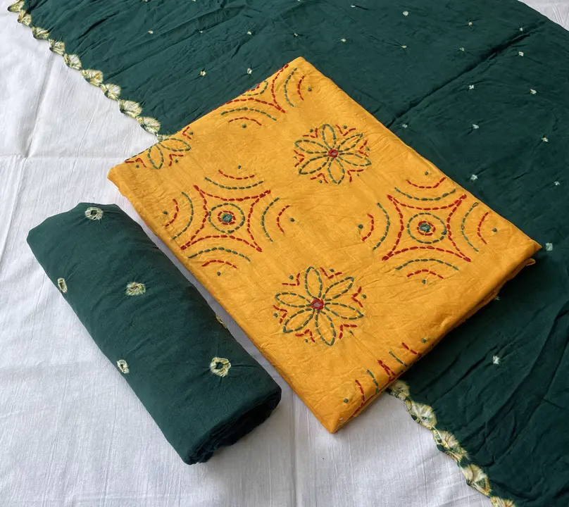 Cotton satin katha works unstitched suit  uploaded by Jayshree creation on 7/2/2023