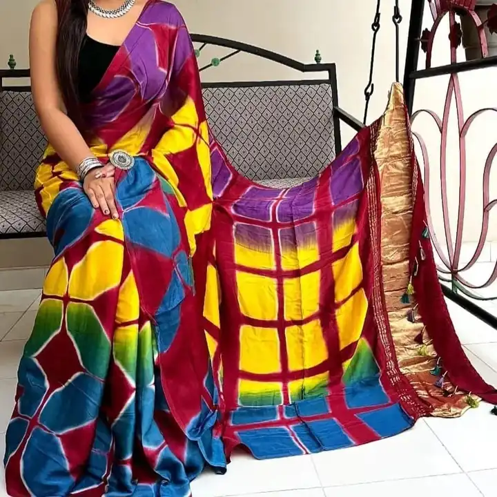 Modal silk clamp drying saree  uploaded by Block print saree on 7/2/2023