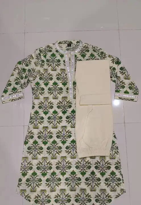 Premium Cotton Fabric Embroidery Work Apple Cut Kurti With Pant uploaded by PK IMPEX on 7/2/2023