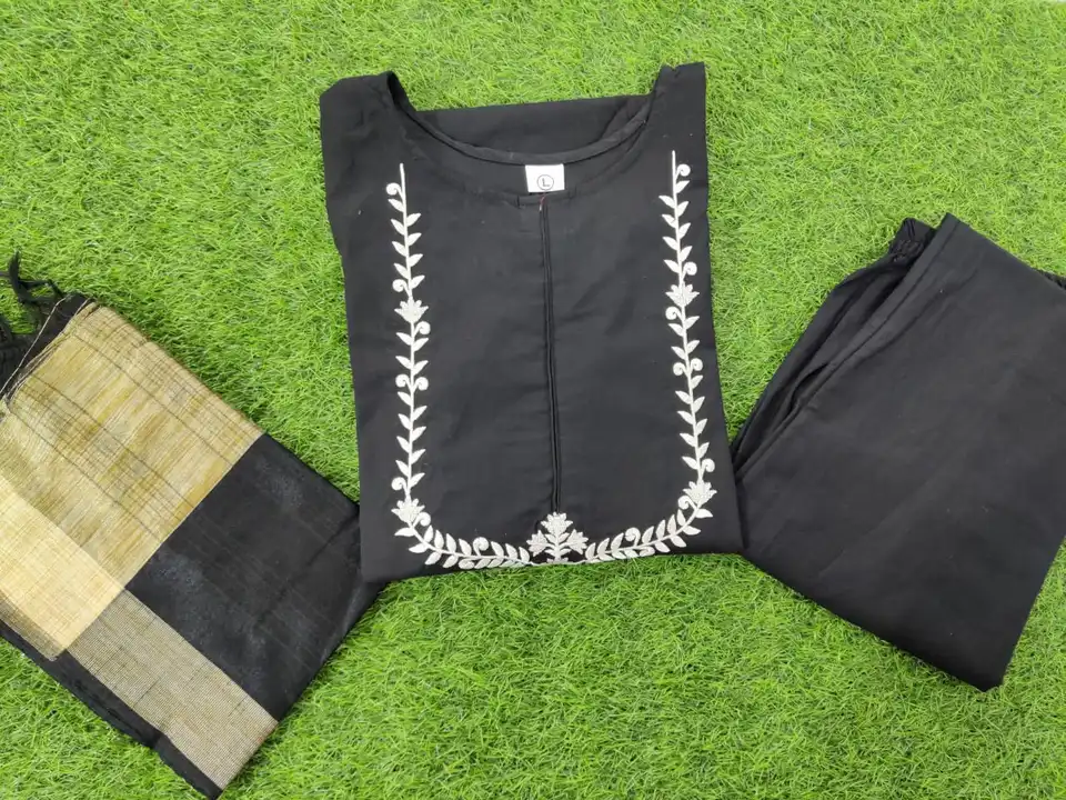 handloom cotton Kurta pant and pure zari work and chandri dupatta set* 
 uploaded by PK IMPEX on 7/2/2023