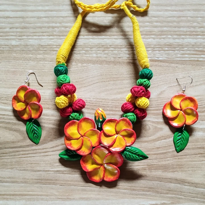 Lal halud Kathchampa flower necklace set  uploaded by business on 7/2/2023
