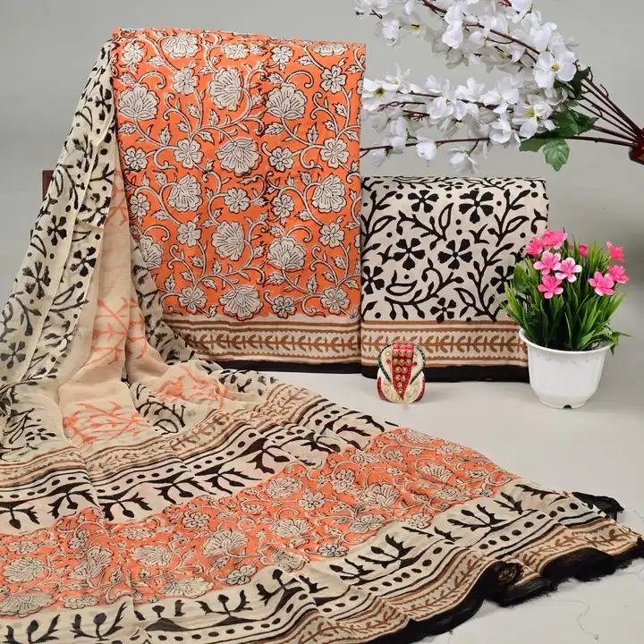 Bagru Hand block printed cotton suit with cotton mulmul dupatta by whatsapp uploaded by The print house  on 7/2/2023