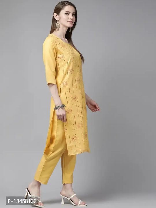 Aarika Womens Yellow Color Cotton Kurti Pant Set uploaded by business on 7/3/2023