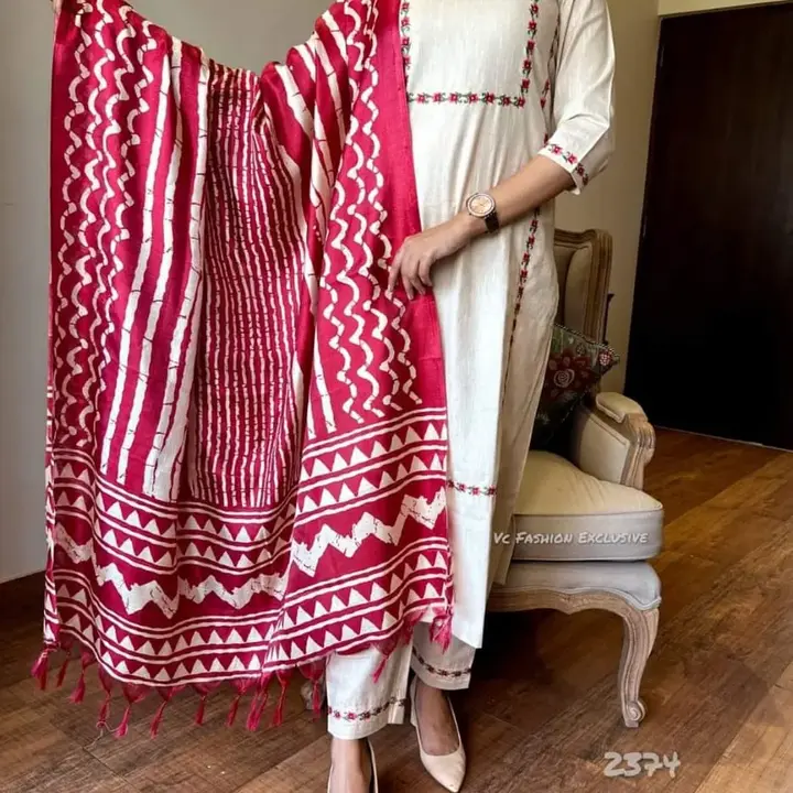 Khadi cotton embroidery suit  uploaded by SALASAR TEXTILES on 7/3/2023