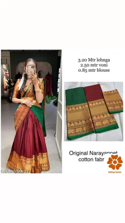 Handcrafted Narayanpet Lehenga for Women Ethnic Half Narayanpet Indian Traditional saree party wear  uploaded by PRUTHVI ENTERPRISES on 7/3/2023