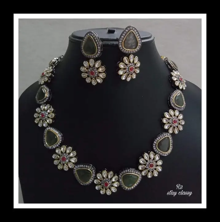 Brass Ad Monalisa Stone GP Black Rohdiam Set uploaded by Shree shyam jewellery on 7/3/2023