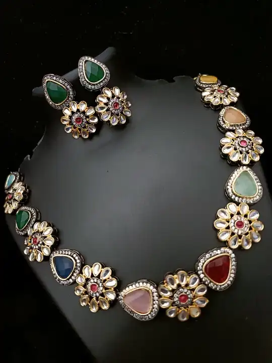 Brass Ad Monalisa Stone GP Black Rohdiam Set uploaded by Shree shyam jewellery on 7/3/2023