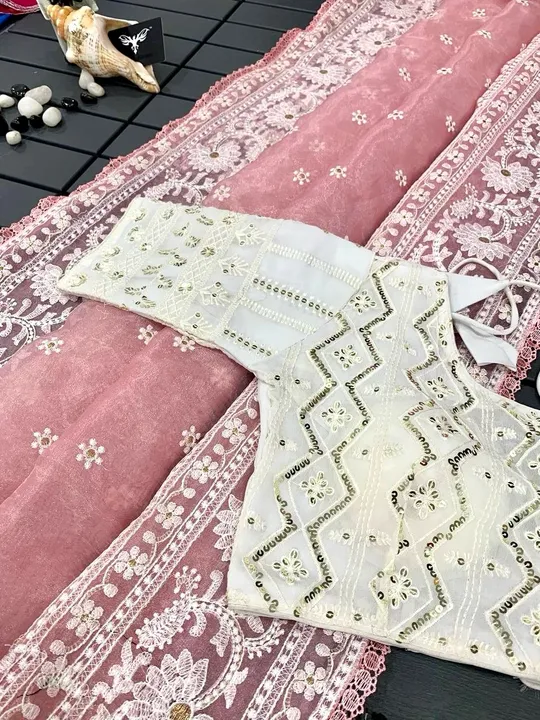 _*FRESH ARRIVAL🔥🔥*_ 
_*ISHA PINK*_

Pure Orgenza CHIKEN Multy Thread Work with Gopp Lace Border C  uploaded by Vishal trendz 1011 avadh textile market on 7/3/2023