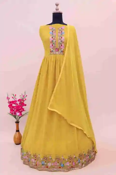 Yellow Faux Georgette Abaya Style Anarkali
 SEMI-STITCHED 
 uploaded by PRUTHVI ENTERPRISES on 7/3/2023