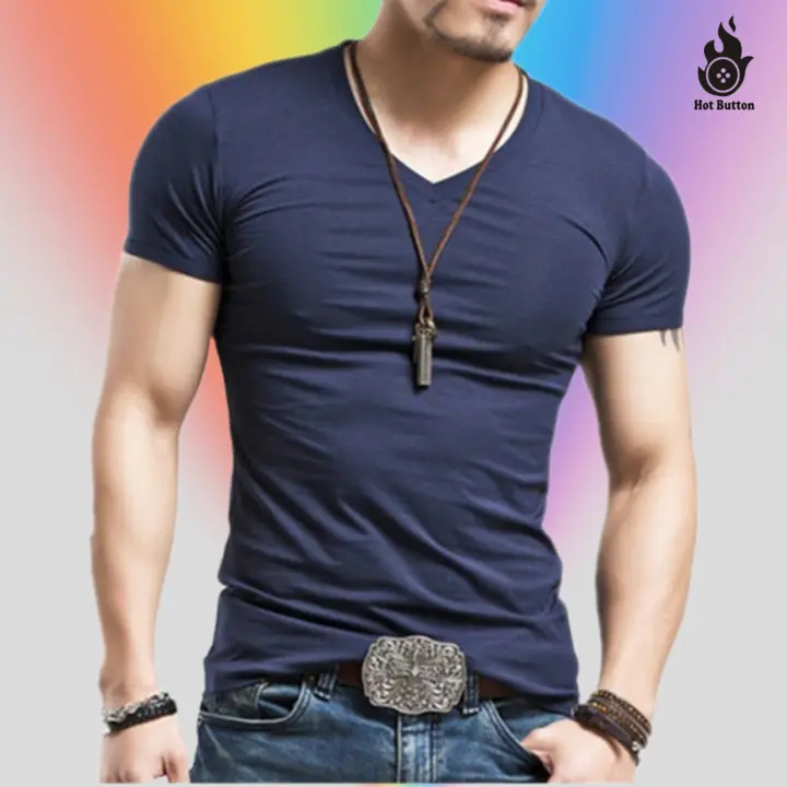 Hot Button Half-Sleeve V-Neck Solid Navy T-Shirt | Perfect Blend of Style and Comfort uploaded by Hotbutton.in  on 7/3/2023