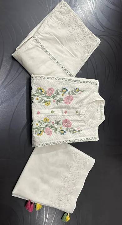 Cotton chikankari embroidered kurta with pants and stall dupatta will make you look the best.

Fabri uploaded by JAIPURI FASHION HUB on 7/3/2023