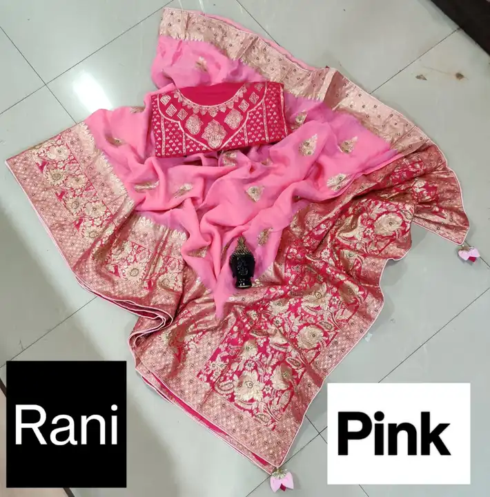 🎉NEW LAUNCHING 🎉
PURE ORGANZA FLAT ZARI  BANARSI SAREE
🎉WITH BEAUTIFUL HAND KHATLI KATDANA WORK 
 uploaded by Gotapatti manufacturer on 7/4/2023