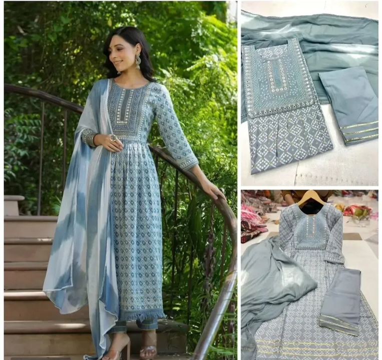 Stylish Fancy Rayon Cotton Kurti With Bottom Wear And Dupatta Set For Women uploaded by wholsale market on 7/4/2023