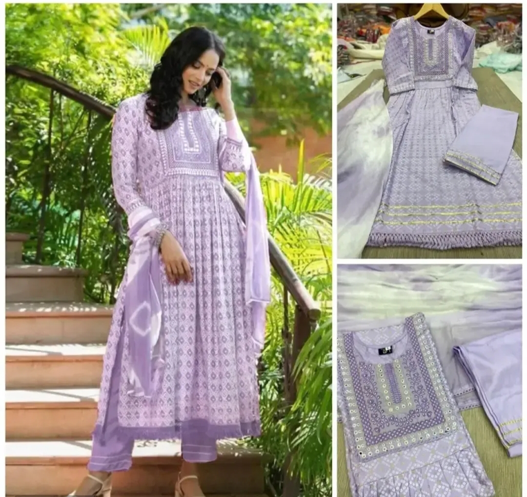 Stylish Fancy Rayon Cotton Kurti With Bottom Wear And Dupatta Set For Women uploaded by wholsale market on 7/4/2023