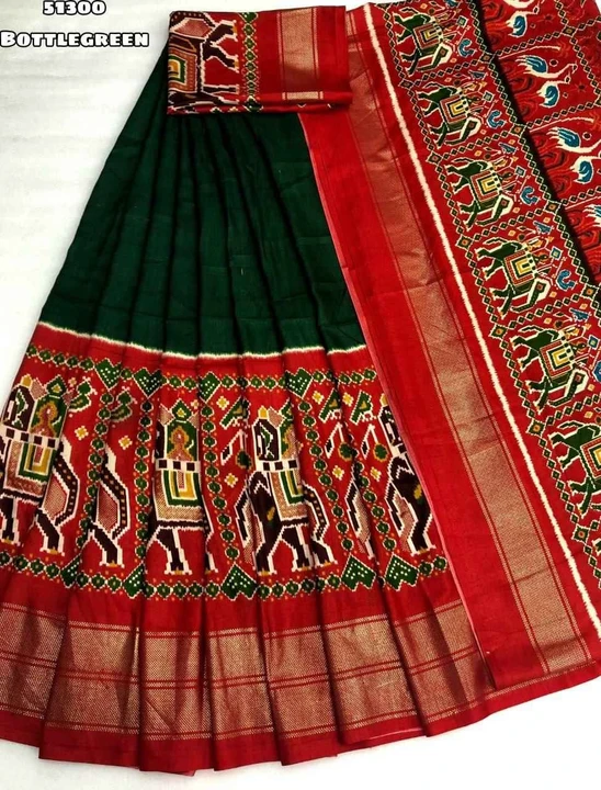 Fabric - Dola silk with Patola printed design having gold foil border Blouse - Dola silk Dupatta - uploaded by New collection on 7/4/2023