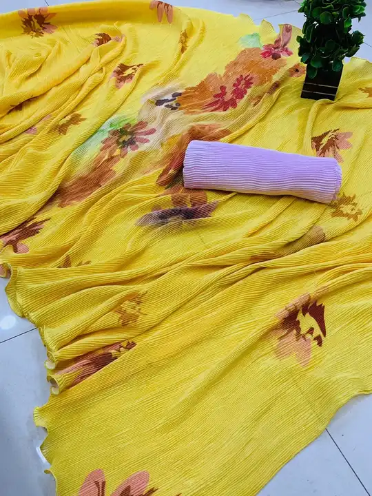 Ever green hot demanded chinon fabric woth beautiful pleated saree uploaded by Teeya Creation on 7/4/2023
