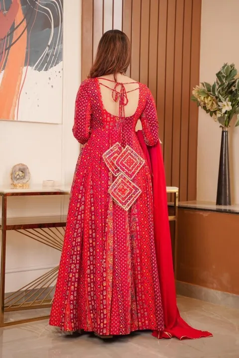 THE RED RAYON SUIT  ♥️♥️
 Here Presenting You A Beautiful Maxi with  dupptta with gota details to pa uploaded by BOKADIYA TEXOFIN on 7/4/2023