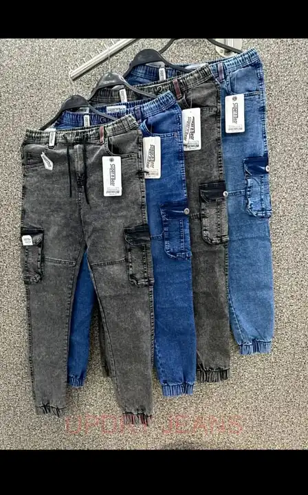 Urbano Fashion Men Dark Grey Loose Fit Cargo Jeans with 6 Pockets Non-