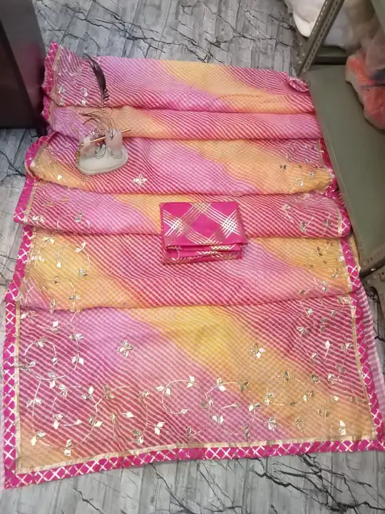 Pure kota febrik saree with hevi Kachi patti work with hevi magji blouse 
Ready to shiping 
Pp 750+$ uploaded by Gotapatti manufacturer on 7/5/2023