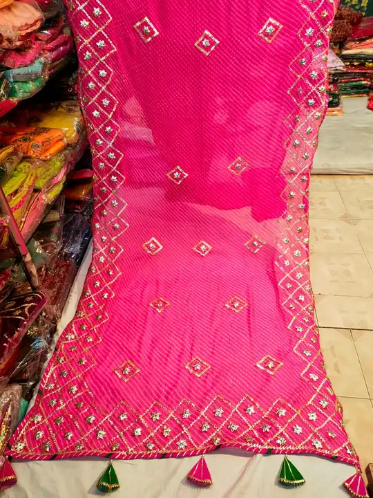 *Beautiful design saree* 60 grm gorgete saree with running blouse heavy gota patti work  850+$ 
Reda uploaded by Gotapatti manufacturer on 7/5/2023