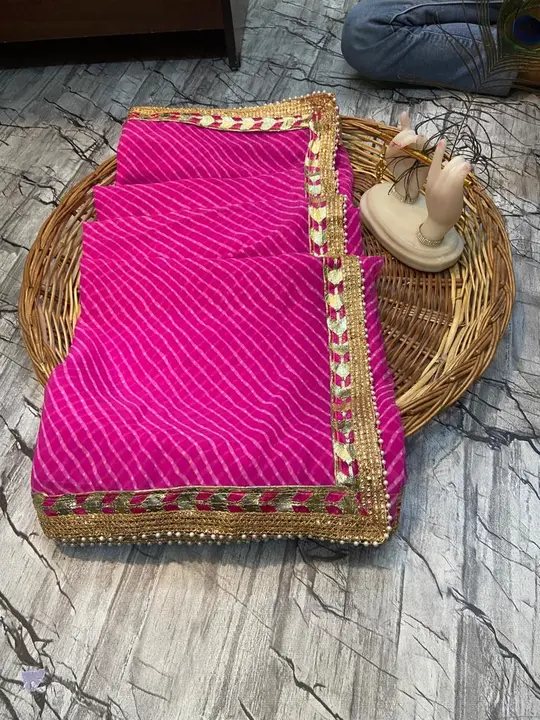 60/60 jorjat mothra saree 

With 4 shid gota bodar 

With blouse 
  price:- 550+$ uploaded by Gotapatti manufacturer on 7/5/2023